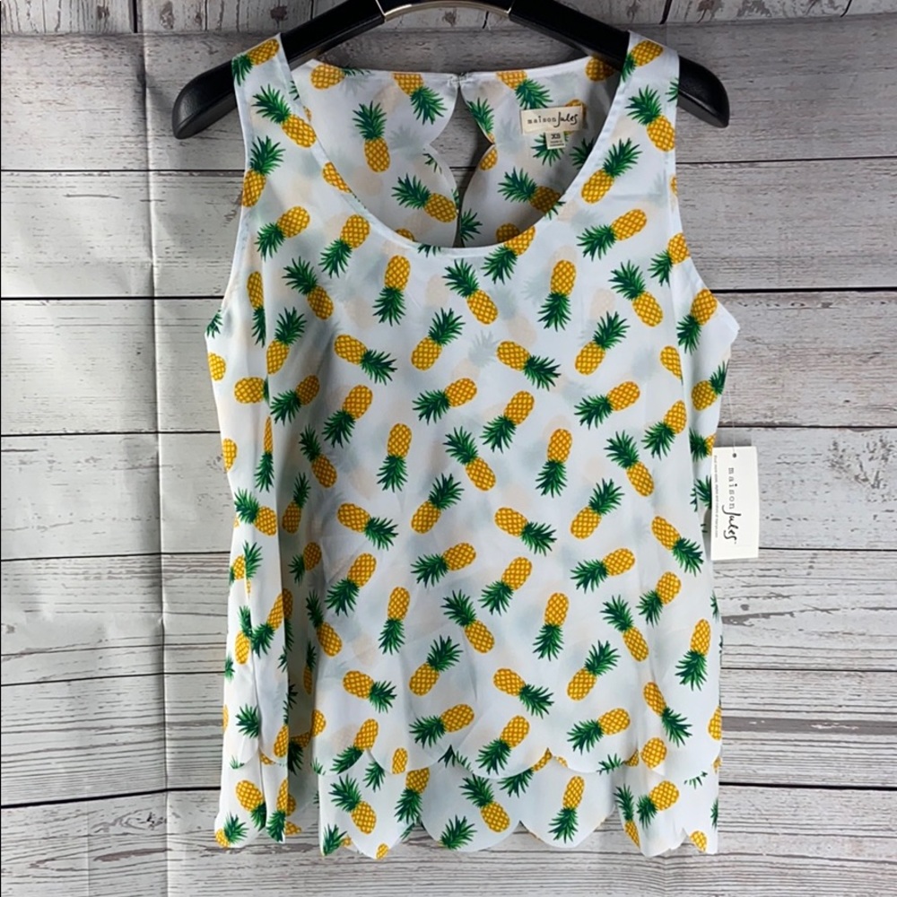 Maison Jules pineapple printed scallop tank top